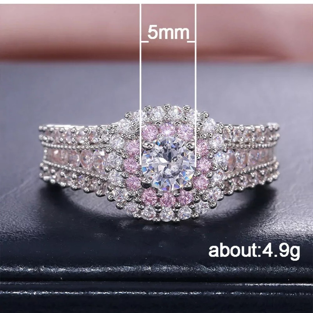 Women 925 Silver Rings White & Pink Sapphire - Picture 5 of 7